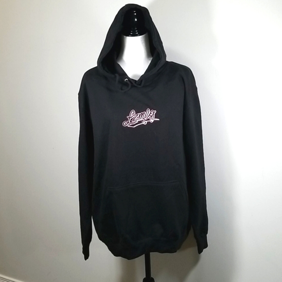 LZMfg YouTubers Merchandising Ladies Hoodie Size L Black Pink Spell Out Fleece - Picture 4 of 4